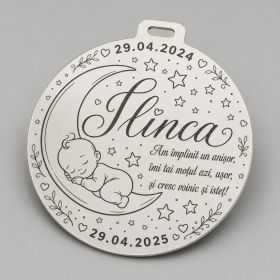 Bănuț de moț argint 925 bebeluș pe lună personalizat 22 mm