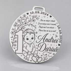 Bănuț de moț băiat argint 925 personalizat 1 anișor 22 mm