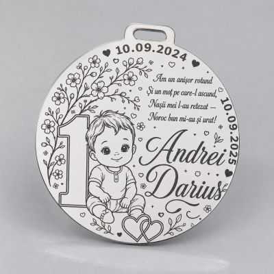 Bănuț de moț băiat argint 925 personalizat 1 anișor 22 mm