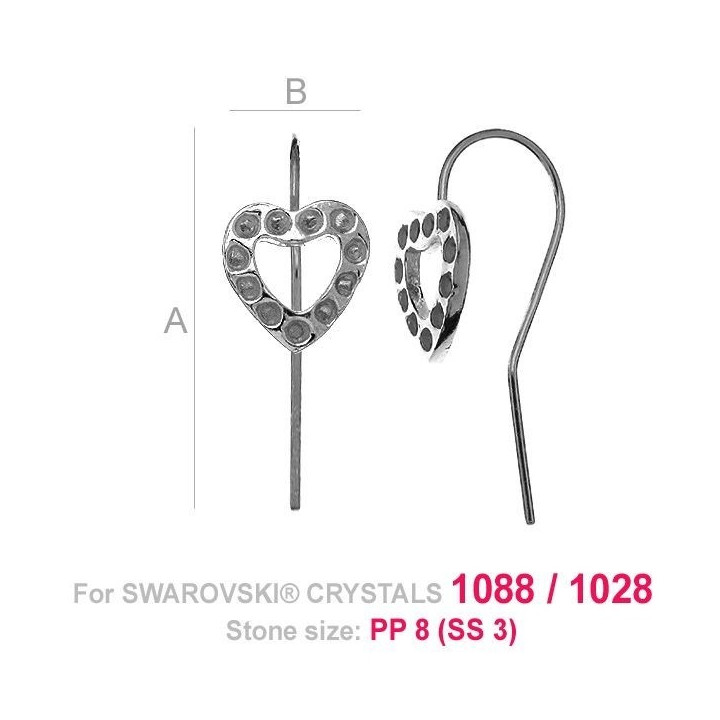 G1547-Tortita deschisa - model inimioara cu loc pentru 11 cristale swarovski PP10  - 1buc - bijuterii personalizate din argint |