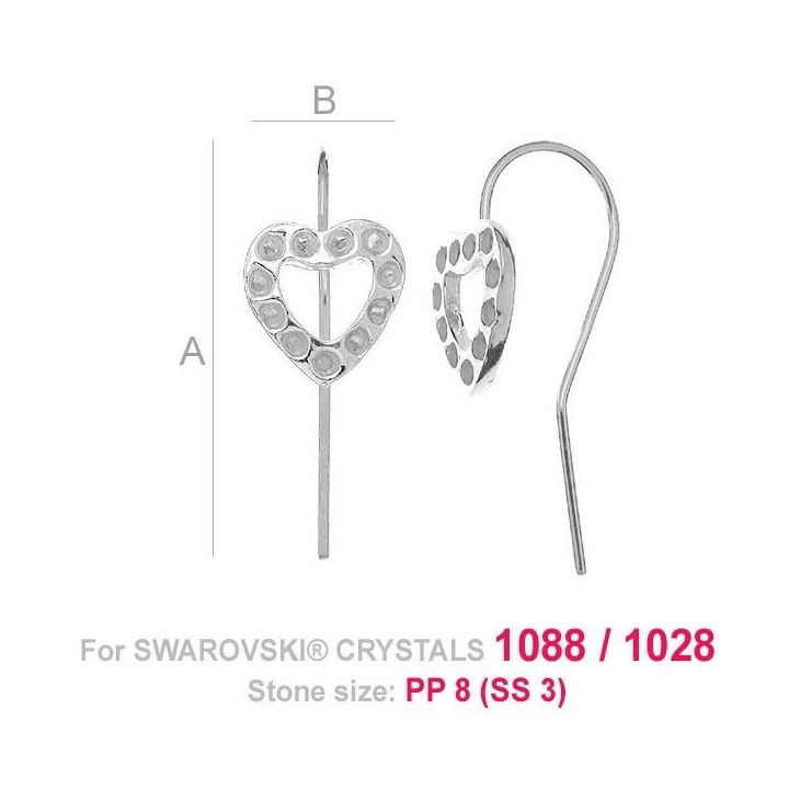 G1547-Tortita deschisa - model inimioara cu loc pentru 11 cristale swarovski PP10  - 1buc - bijuterii personalizate din argint |