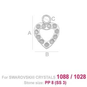 G1549- Pandantiv inimioara si loc pentru 11 cristale swarovski PP9 - 1buc - bijuterii personalizate din argint | simoshop