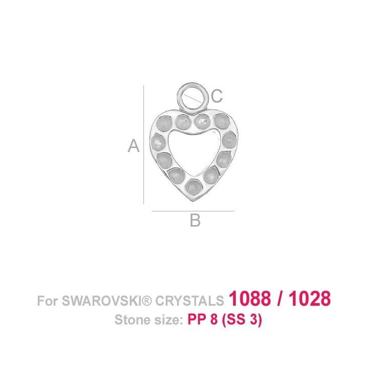 G1549- Pandantiv inimioara si loc pentru 11 cristale swarovski PP9  - 1buc - bijuterii personalizate din argint | simoshop