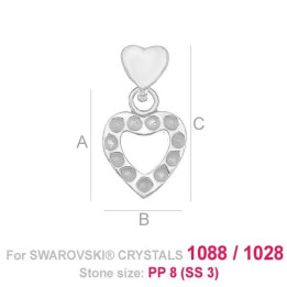 G1658- Pandantiv inimioara cu agatatoare si loc pentru 11 cristale swarovski PP9  - 1buc - bijuterii personalizate din argint | 