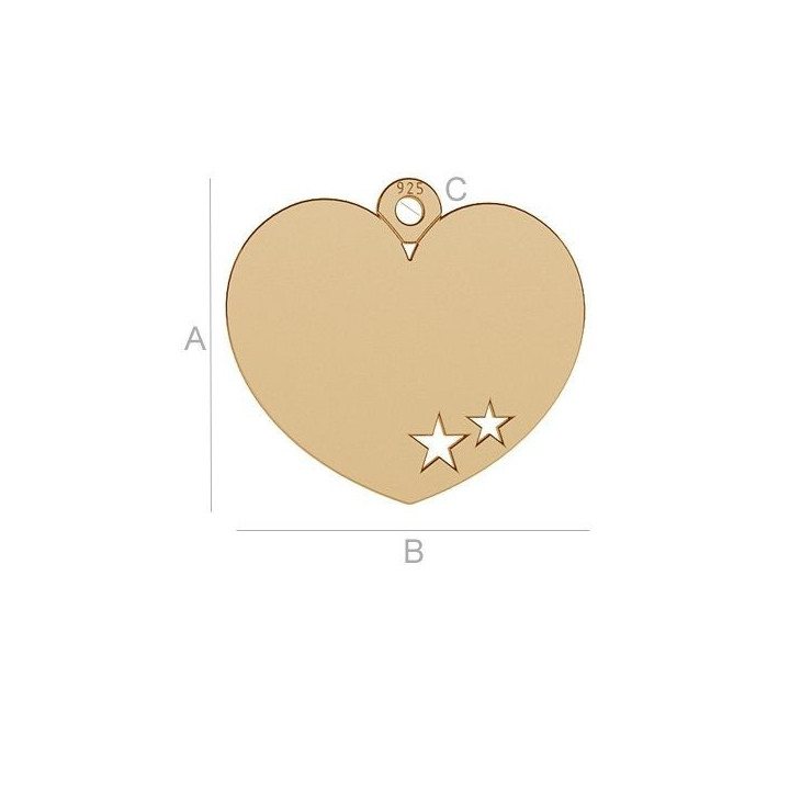 G1787-Charm inimioara argint 14x15.50mm cu stelute 1 buc