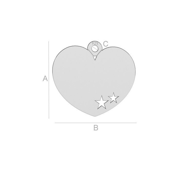 G1787-Charm inimioara argint 14x15.50mm cu stelute 1 buc