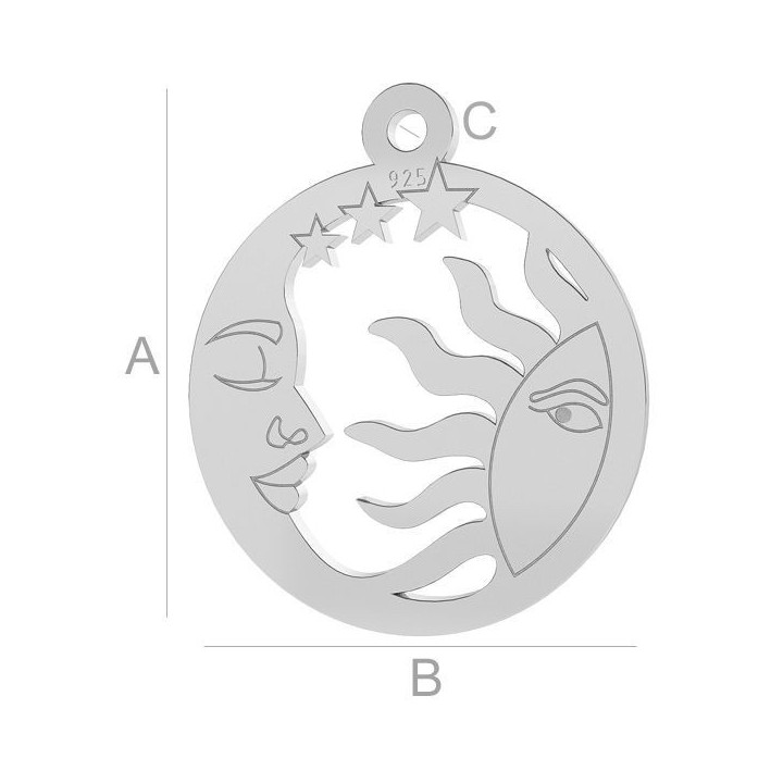 G1803-Charm Luna Soare argint 16MM 1 buc