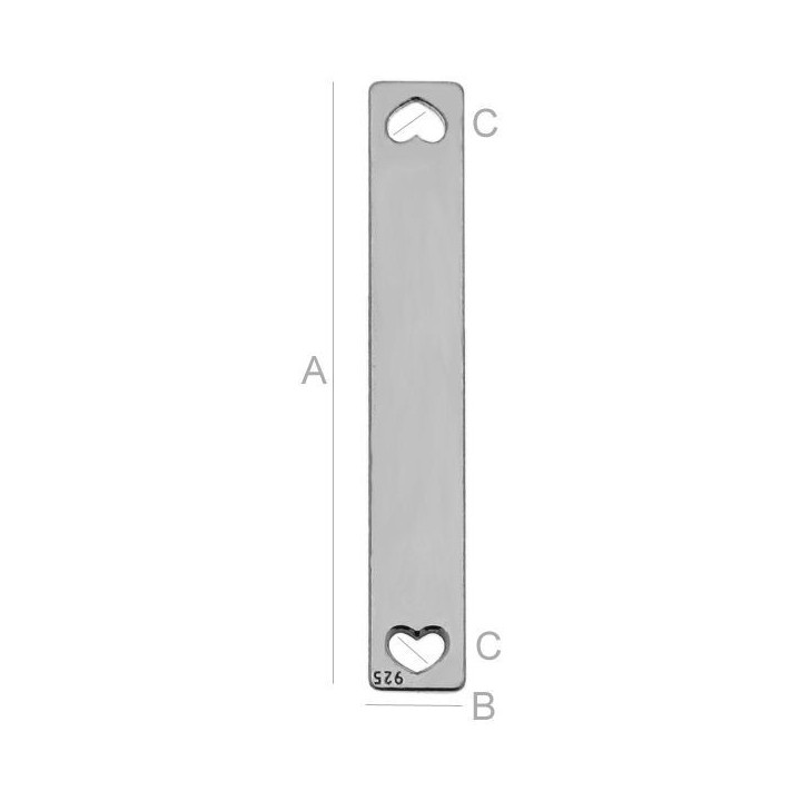 G0158 N Placuta de argint pentru bratara cu 2 inimioare  24x4mm 0.4mm