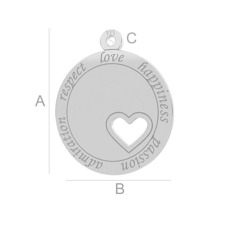 G1875-Charm argint 925 cu inimioara perforata 15MM-1 buc