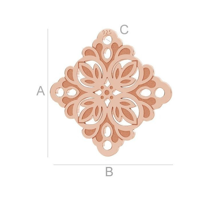 G1888-Pandantiv/Link patrat Argint 925 cu model floral 15.80mm-1buc