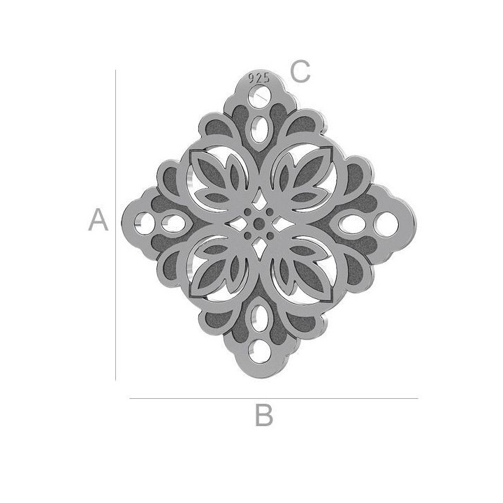 G1888-Pandantiv/Link patrat Argint 925 cu model floral 15.80mm-1buc