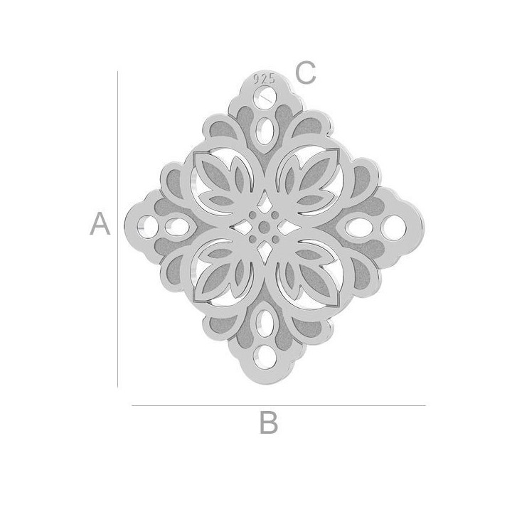 G1888-Pandantiv/Link patrat Argint 925 cu model floral 15.80mm-1buc