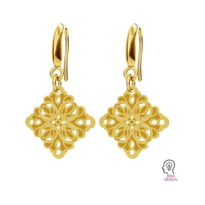 G1888-Pandantiv/Link patrat Argint 925 cu model floral 15.80mm-1buc