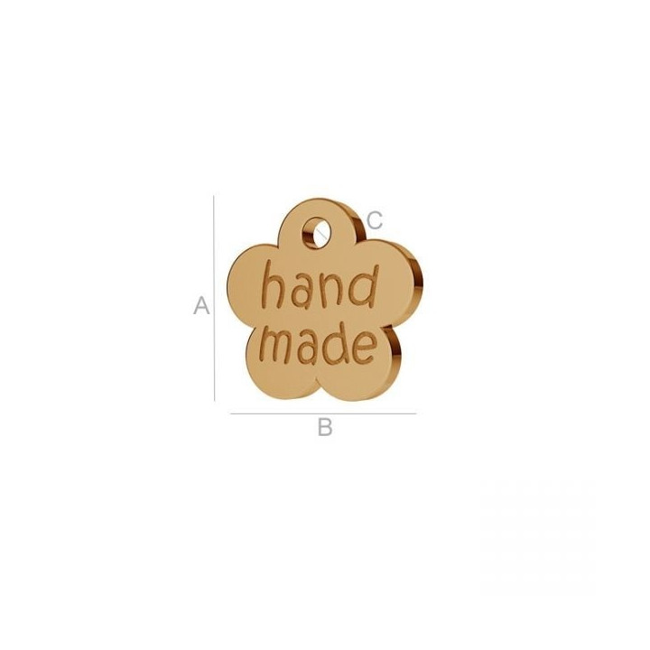 G0868-Charm floare inscriptionata "hand made" 8x8mm-1buc