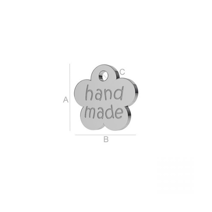 G0868-Charm floare inscriptionata "hand made" 8x8mm-1buc