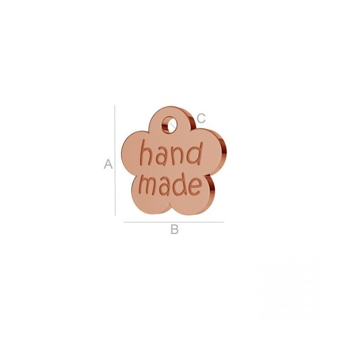 G0868-Charm floare inscriptionata "hand made" 8x8mm-1buc