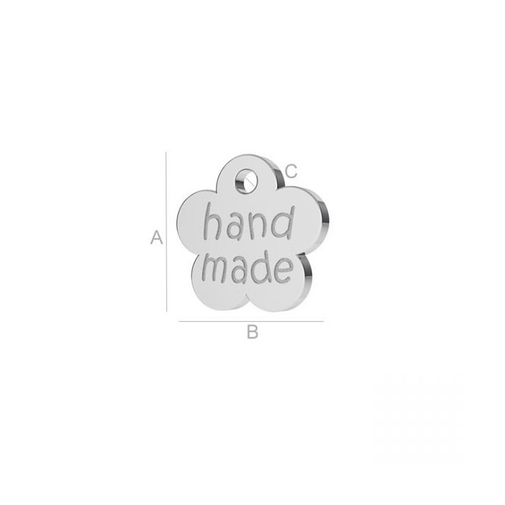 G0868-Charm floare inscriptionata "hand made" 8x8mm-1buc