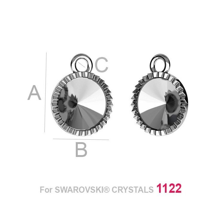 G0955-Baza pandant Argint 925 cu bordura pentru Swarovski Rivoli 1122 SS39 8MM-1buc - bijuterii personalizate din argint | simos