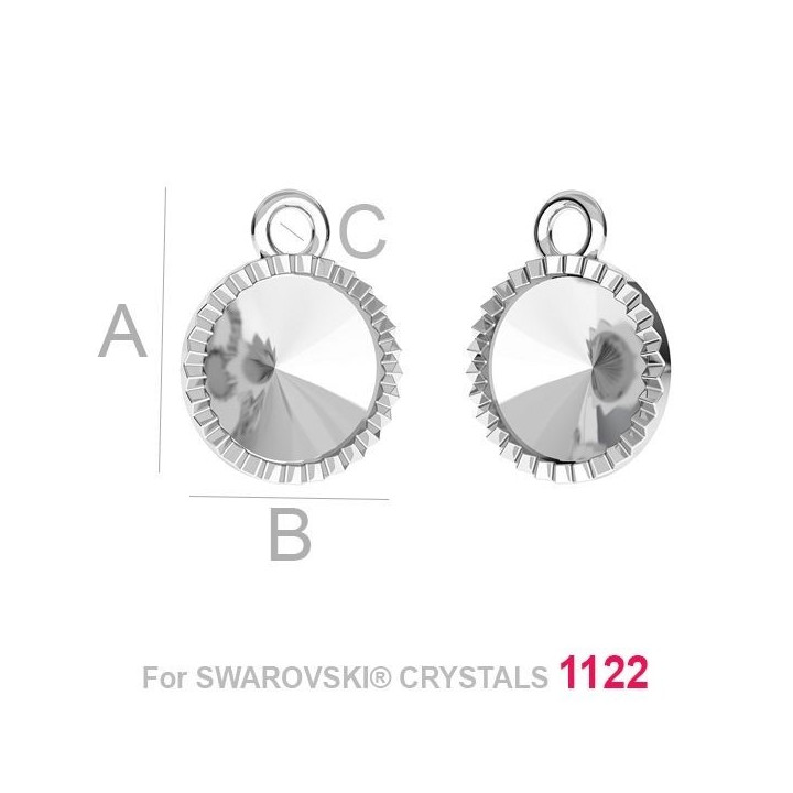G0955-Baza pandant Argint 925 cu bordura pentru Swarovski Rivoli 1122 SS39 8MM-1buc - bijuterii personalizate din argint | simos