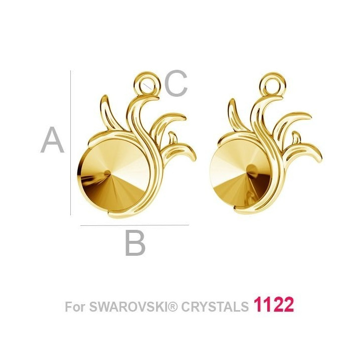 G1940-Baza pandant Flacara argint 925 pentru Swarovski Rivoli 1122 8MM-1buc