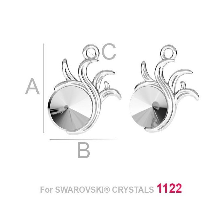 G1940-Baza pandant Flacara argint 925 pentru Swarovski Rivoli 1122 8MM-1buc