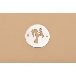 LASER-CUT-003-Link rotund din argint 925 diametru 16.5mm decupat model cu mama si copilul 1 buc
