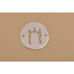 Editaţi: LASER-CUT-004-Link rotund din argint 925 diametru 16.5mm decupat model parinti cu copil in brate 1 buc
