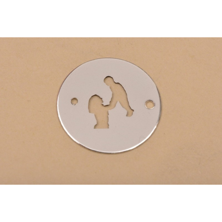 LASER-CUT-003-Link rotund din argint 925 diametru 16.5mm decupat model cu mama si copilul 1 buc