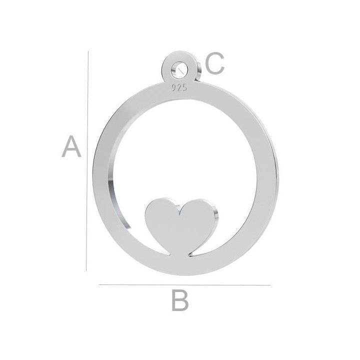 G1964-Charm rotund cu inimioara Argint 925 16MM