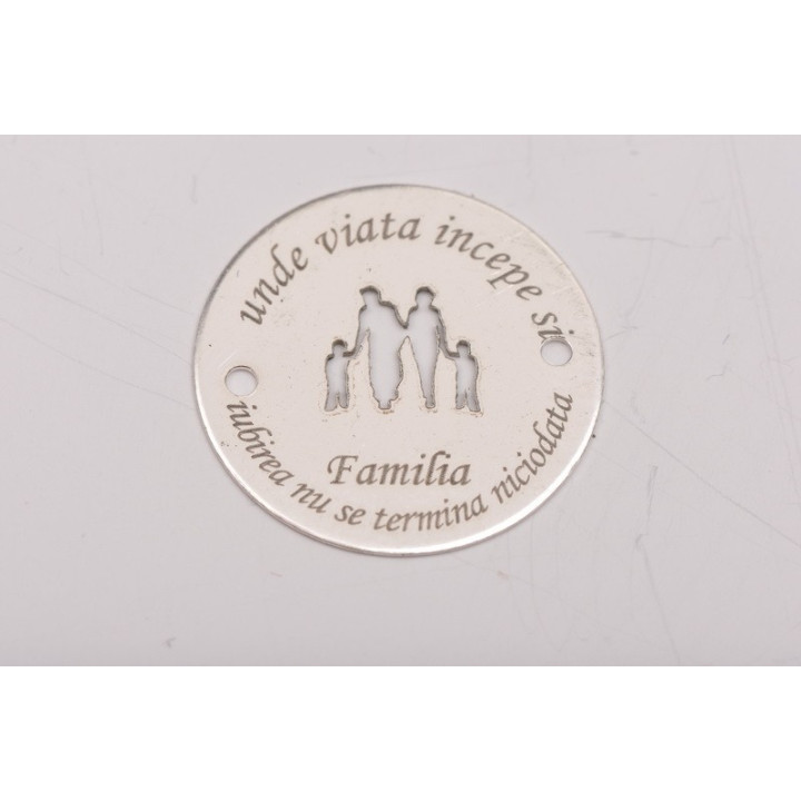LASER-CUT-028-Link rotund din argint 925 diametru 16.5mm decupat model parinti cu 2 baieti si text circular Catalog   Produse