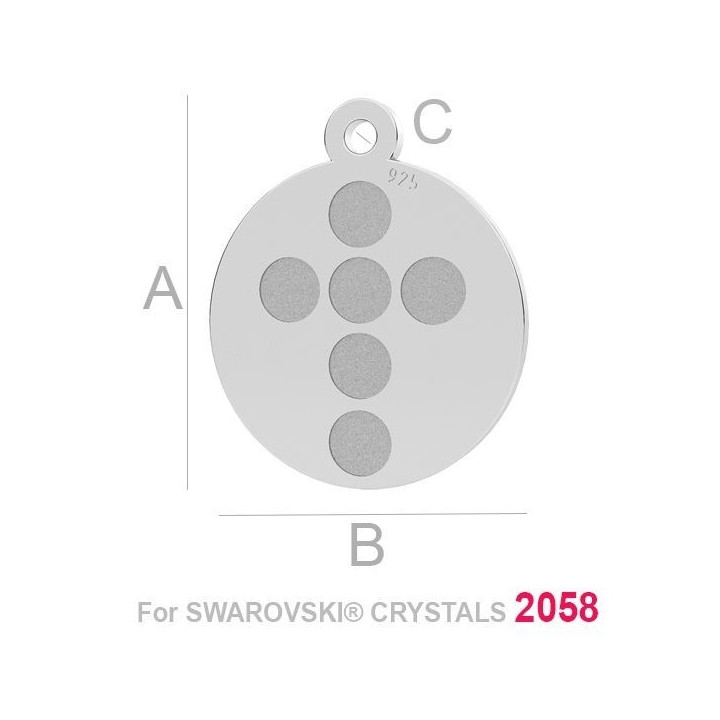 G2003-Charm banut 12MM  argint 925 cu loc pentru 6 cristale 2058 ss7