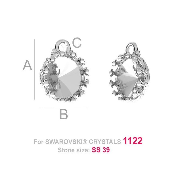 G1673-Baza argint 925 Coroana pentru Swarovski 1122 8MM-1buc