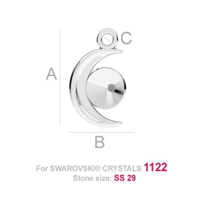 G0103-Baza pandant Luna pentru Swarovski Rivoli 1122 6mm