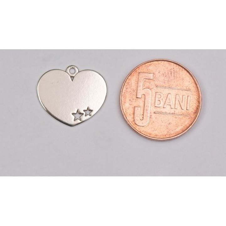 G1787-Charm inimioara argint 14x15.50mm cu stelute 1 buc