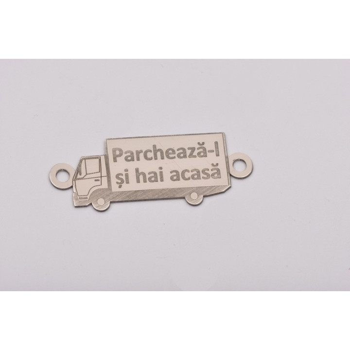 E0163-G-Link TIR decupat din argint 925 25x10mm text gravat "Parcheaza-l si hai acasa" - bijuterii personalizate din argint | si