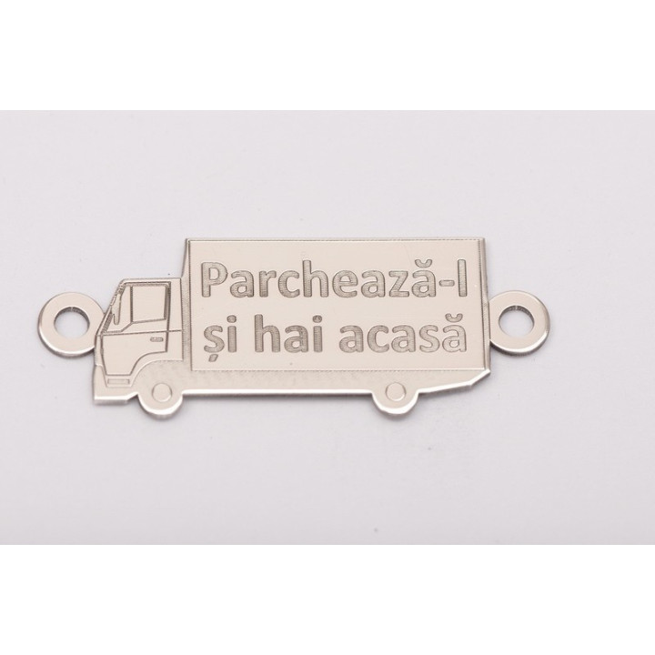 E0163-G-Link TIR decupat din argint 925 25x10mm text gravat "Parcheaza-l si hai acasa" - bijuterii personalizate din argint | si