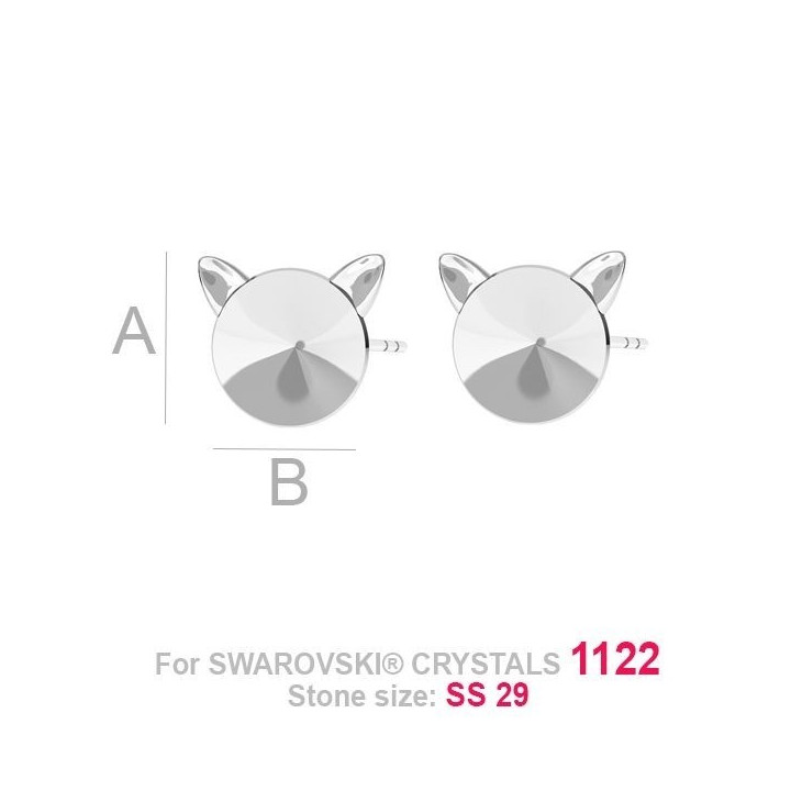 G1981-Tija cercei argint 925 Pisica pentru Swarovski Rivoli 1122 SS29 6MM-1buc