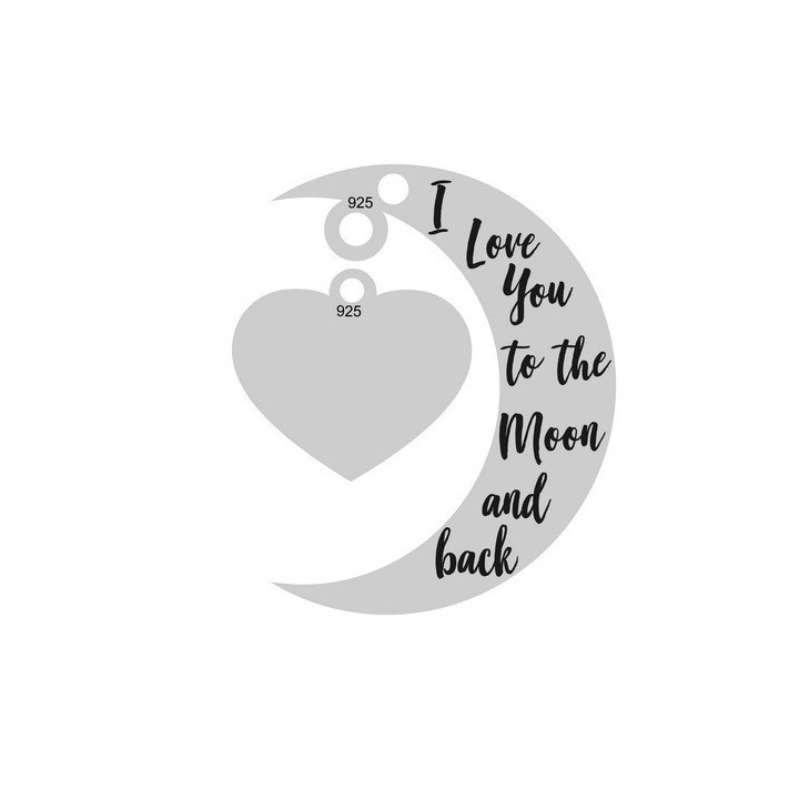 E0026-Semiluna cu inimioara I Love You to the Moon and Back 20mm x 15mm 0.33mm
