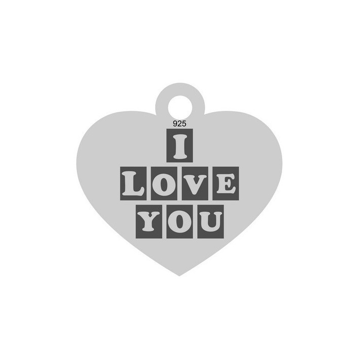 E0053-Inima din argint I LOVE YOU 16mm x 15mm 0.33mm