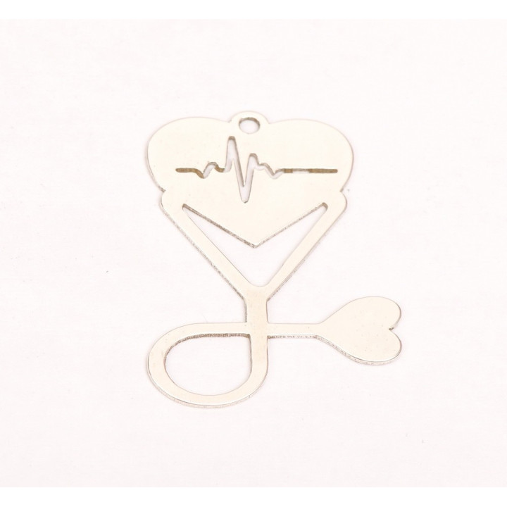 E0073-N-Charm inima puls si stetoscop din argint 925- 25x20mm-0.6mm-1buc