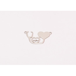 E0208-N-Decupaj Set medical"Stetoscop, inima, puls"  Argint 925 diametru 26x15x0.6mm - 1 buc - bijuterii personalizate din argin