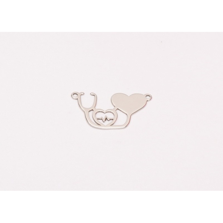 E0208-N-Decupaj Set medical"Stetoscop, inima, puls"  Argint 925 diametru 26x15x0.6mm - 1 buc - bijuterii personalizate din argin