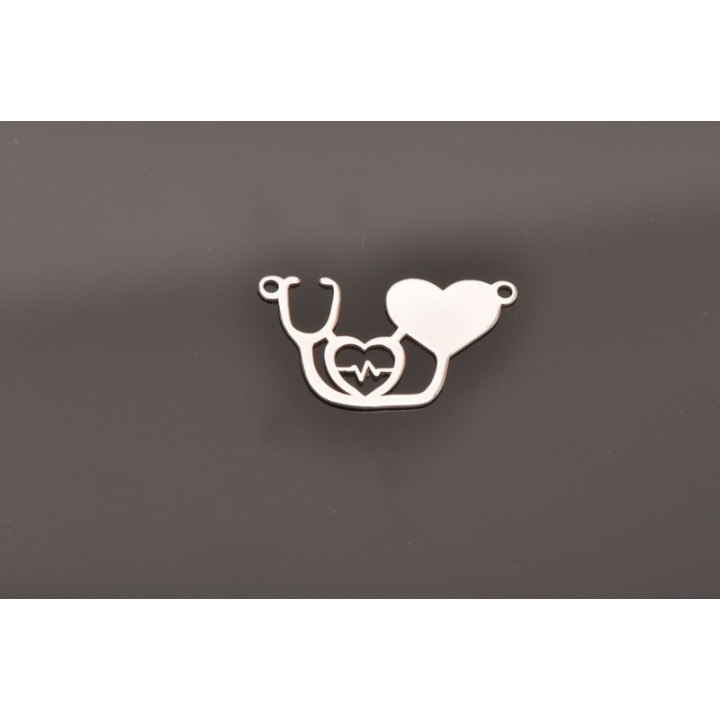 E0208-N-Decupaj Set medical"Stetoscop, inima, puls"  Argint 925 diametru 26x15x0.6mm - 1 buc - bijuterii personalizate din argin