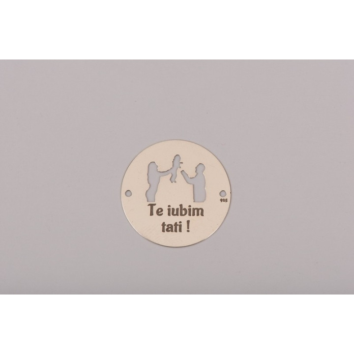 E0135-G-Link rotund din argint 925 diametru 22mm decupat parinti si copil plus text - bijuterii personalizate din argint | simos