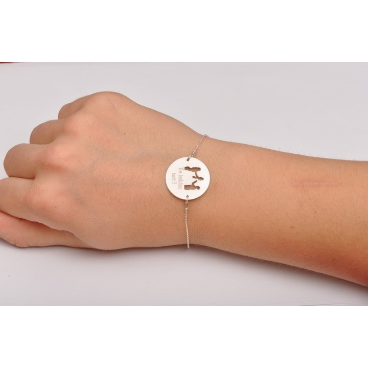 E0135-G-Link rotund din argint 925 diametru 22mm decupat parinti si copil plus text - bijuterii personalizate din argint | simos