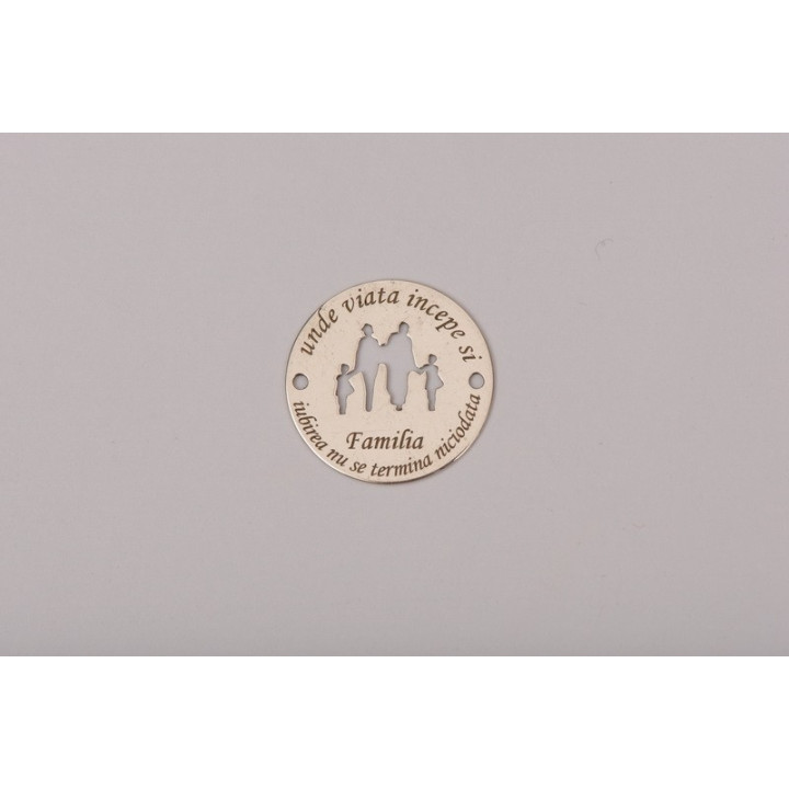 LASER-CUT-017-Link rotund din argint 925 diametru 16.5mm decupat model parinti cu copil si text circular