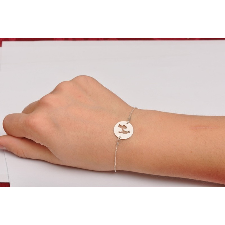 LASER-CUT-003-Link rotund din argint 925 diametru 16.5mm decupat model cu mama si copilul 1 buc