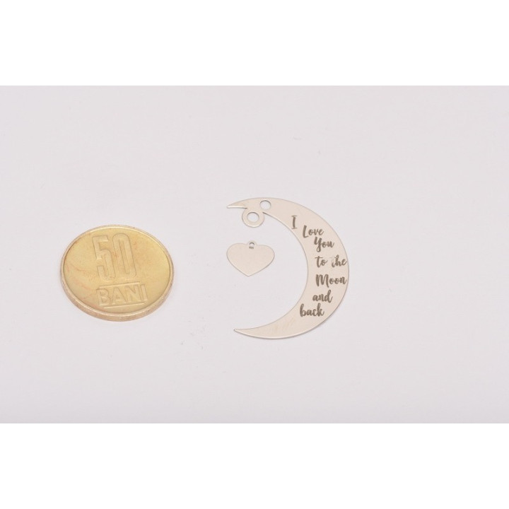 E0227-G-Semiluna cu inimioara I Love You to the Moon and Back 37mm x 23mm 0.4mm