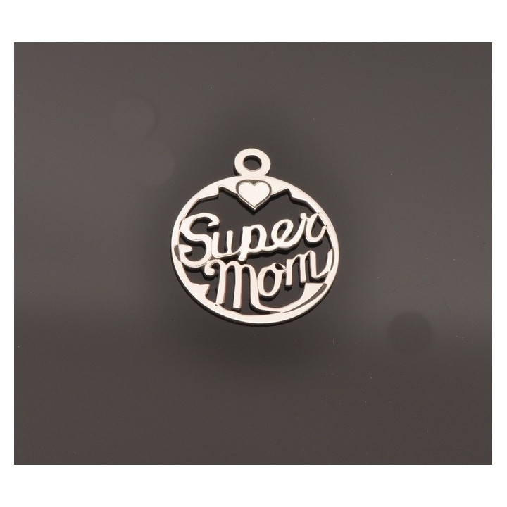 E0246-G-Pandant Super Mom-decupaj  Ag 925 dimensiuni 24x20x0.5mm-1buc