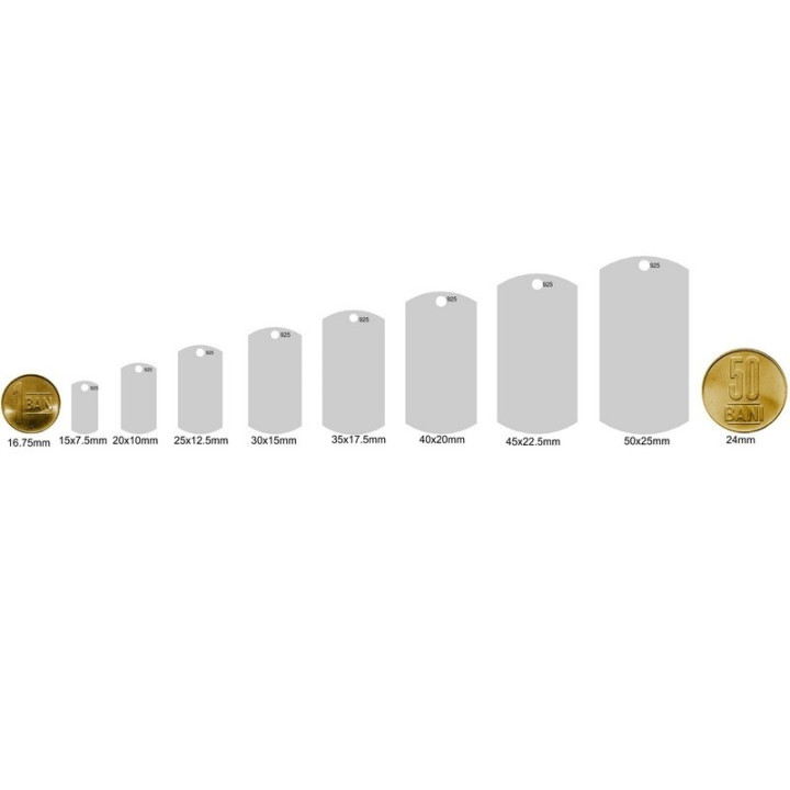 Pandantiv Military Dog Tag din Argint 925 Personalizabil 30x15mm 0.4 mm E0373